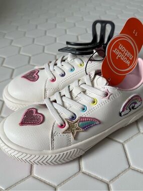 wonder nation White Girls' Glitter Heart & Rainbow Patch Lace-Up Sneakers